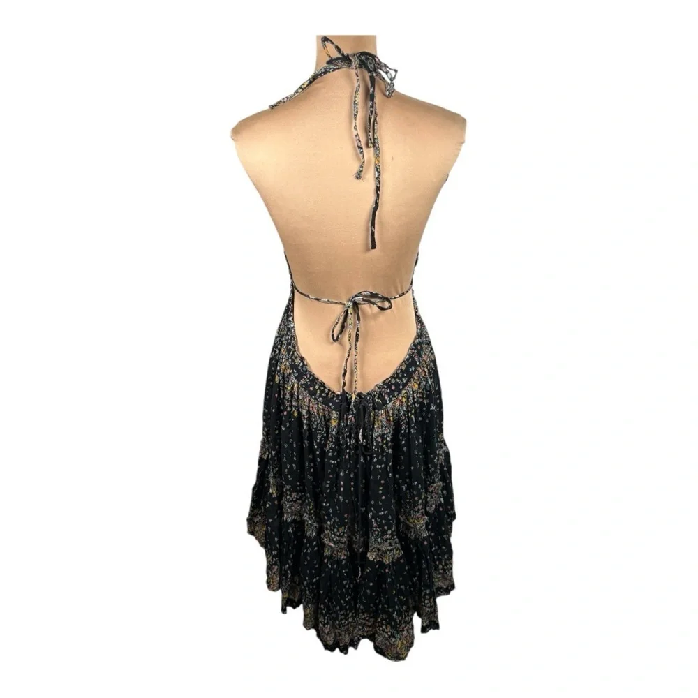 Free People 100 Degree floral print flowy tunic dress in black. Size Small